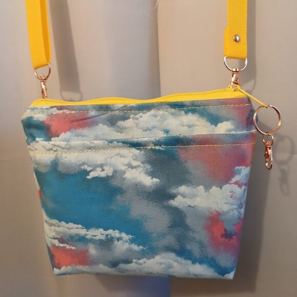 New Rainbow Clouds Sky print Crossbody Purse Bag Small Blue Pink Yellow Green - Picture 2 of 13